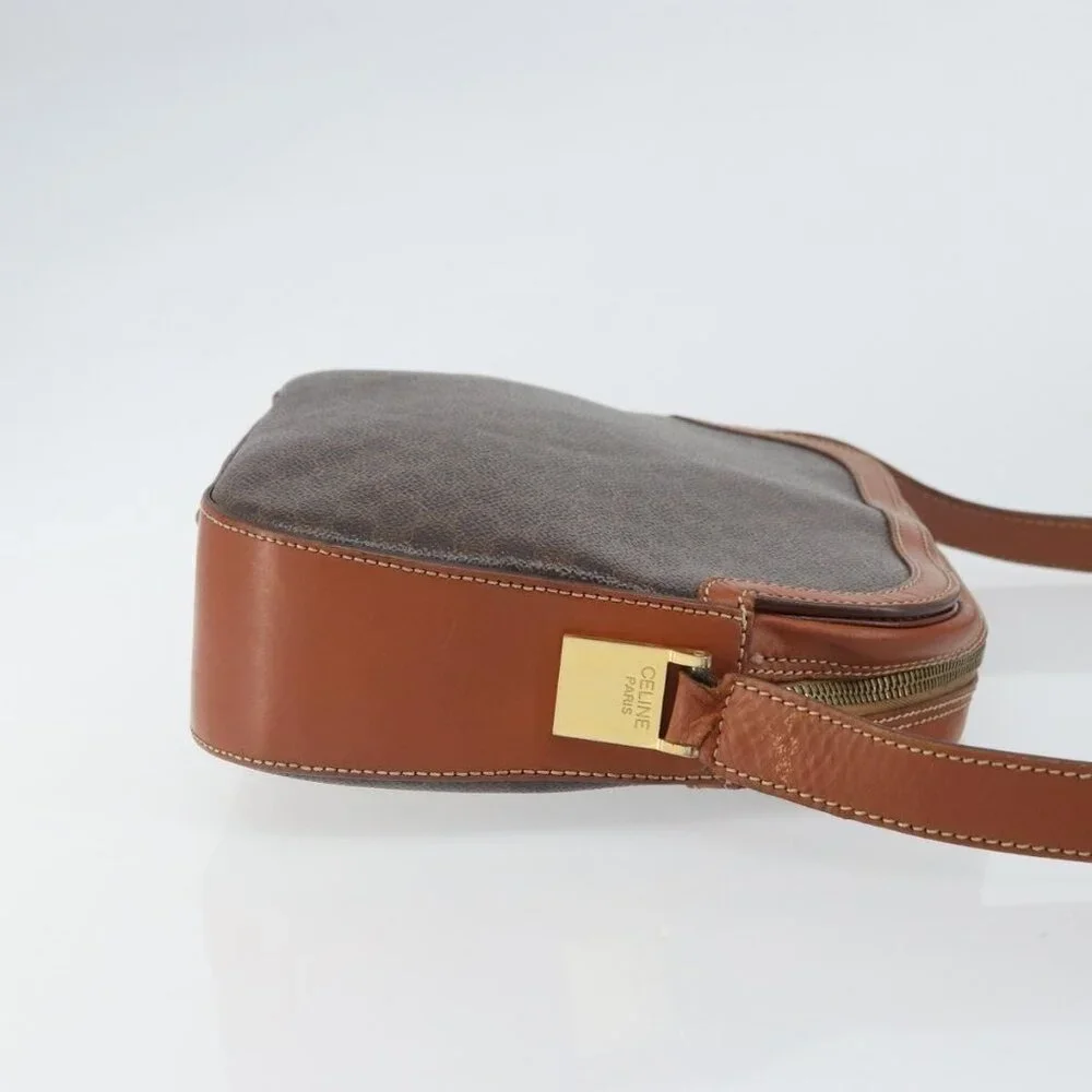 Authentic CELINE Macadam Canvas Shoulder Bag PVC Leather Brown Gold - Picture 10 of 16